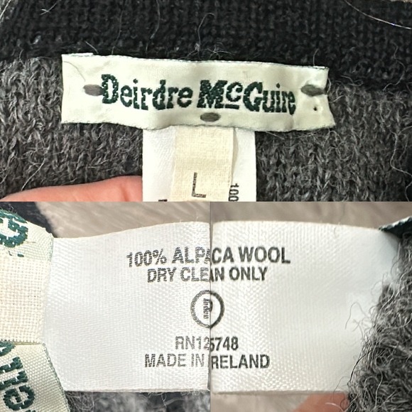Deirdre McGuire Alpaca Wool Cardigan Gray Black Floral 3D Knit Ireland Cottage L - Picture 12 of 12
